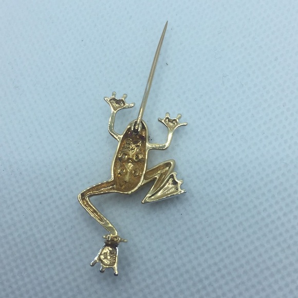 14K Yellow and White Gold Tree Frog πΈ Brooch - Picture 7 of 16
